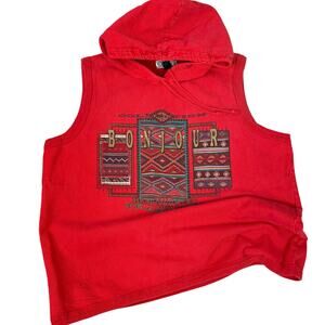 Bonjour Vintage Sleeveless Hoodie Red Southwest Aztec Plus Size 18/20 90s Retro